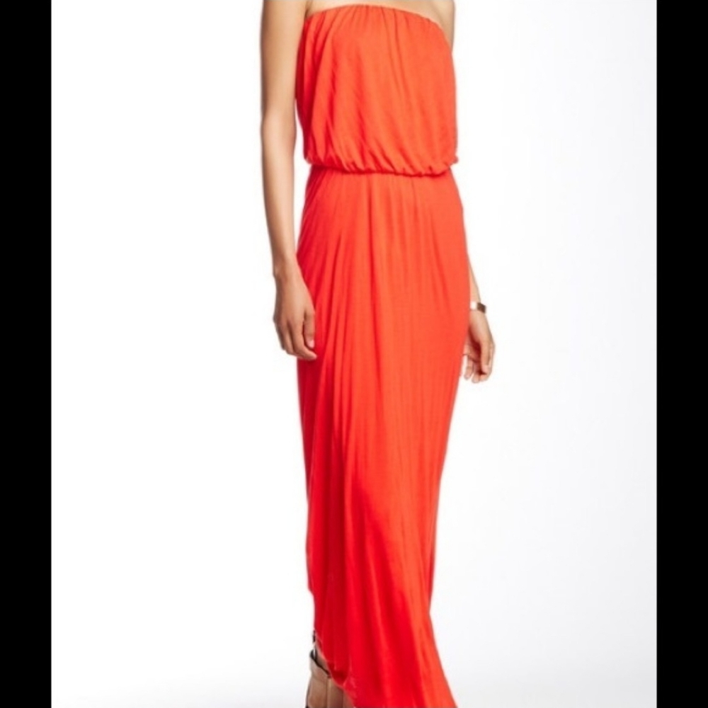 Velvet Strapless Orange/Red Maxi Dress